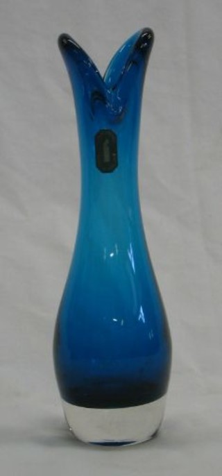 A Whitefriars Kingfisher Lips blue specimen glass vase 8" with Whitefriars label