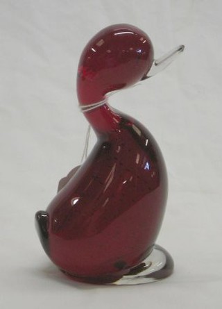 A Whitefriars Ruby Dilly duck figure 6"