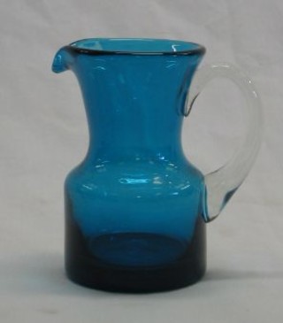 A Whitefriars Kingfisher blue glass  jug with clear glass handle 4"