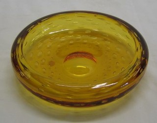 A Whitefriars large circular Amber Bubble glass ashtray 8"