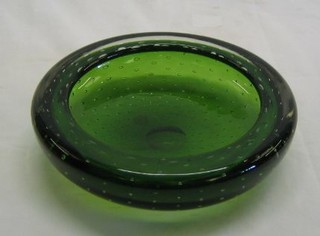 A Whitefriars circular Green Bubble glass ashtray 8"