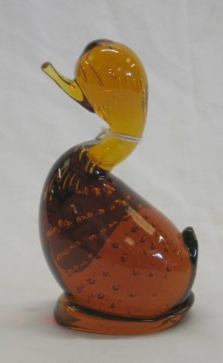 A Whitefriars Amber Dilly Duck glass figure 6"