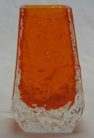 A Whitefriars Tangerine Coffin Barked vase  5"