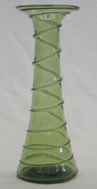 A Whitefriars Powell Green Spiral and Ribbed glass vase 8"