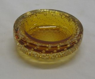 A Whitefriars circular Amber Bubble glass ashtray 4"