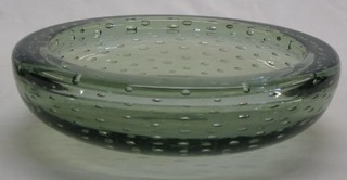 A Whitefriars large circular Green Bubble glass ashtray 8"