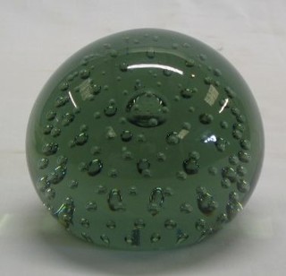 A Whitefriars circular Green Bubble glass paperweight 3"