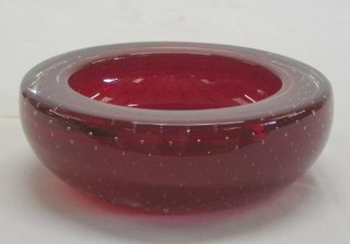 A Whitefriars circular Ruby Bubble glass ashtray 5"