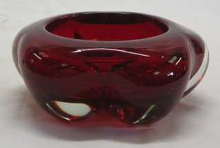 A Whitefriars 5 Lobe Ruby non Bubble ashtray 6"