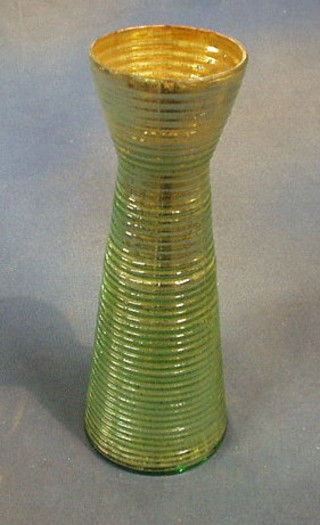 A green waisted Art Glass vase 11"