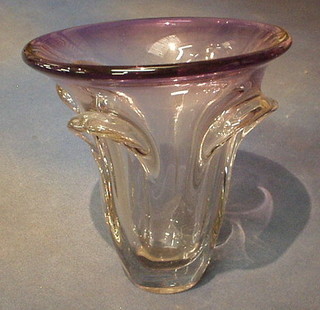 A French purple Art Glass vase, the base with lozenge mark Bainers? 9"