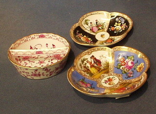 A late Dresden circular porcelain dish with pink floral decoration 4" and 2 "Dresden" shaped saucers (3)