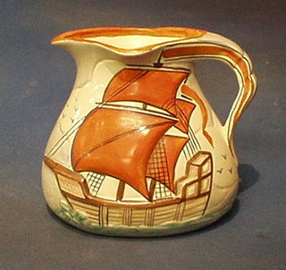 A 1930's Wade heath pottery jug decorated a galleon in full sale 8"