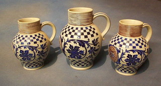 3 German salt glazed steins monogrammed GR 9"