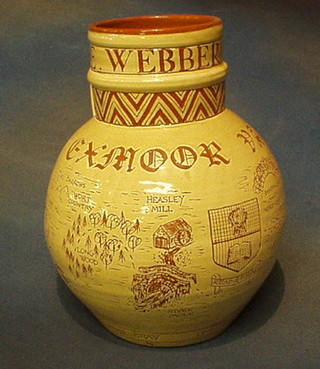 A 20th Century stone glazed jug Exmoor Pass marked W E Webber 1928-1930, The Exmoor, The Crossbury, The Bray, The Beeches, The Long