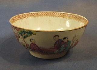 A 19th Century Oriental famille vert circular porcelain bowl, decorated court figures 8" (cracked)