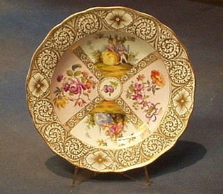 A 19th/20th Century circular "Meissen" porcelain plate decorated Romantic couple and with panel floral decoration, gilt border 10"