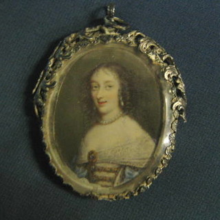 A fine quality 18th Century portrait miniature "Noble Lady" contained in a silver frame 4"