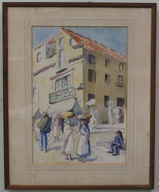 B S MaCartney, watercolour drawing "Santos Velho" the reverse with United Society of Artists label 14" x 10"