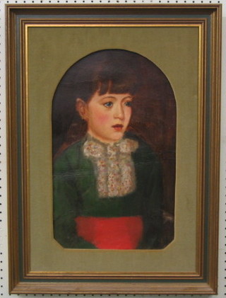 A Victorian oil painting on board "Young Girl" 18" x 11", arched,