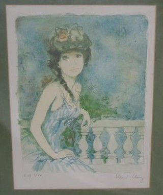 A limited edition coloured print "Seated Lady by Balustrade" 13" x 10"