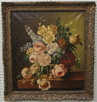 Agricola, oil painting on canvas, still life "Study of a Vase of Flowers" 19" x 17"