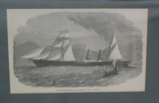 A 19th Century monochrome print "The New Spanish Royal Mail Steamer" 6" x 9" oval