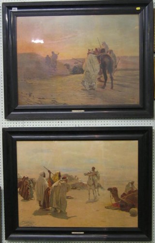 After Otto Pilney, a pair of coloured prints "On The Look Out and In The Desert" 23" x 31" in ebonised frames