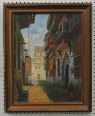 K Won, oil painting on canvas "Eastern Street Scene" 16" x 11"