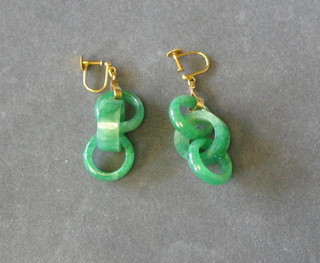 A pair of Oriental jade coloured earrings