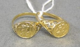 2 gold St Christopher medallion rings