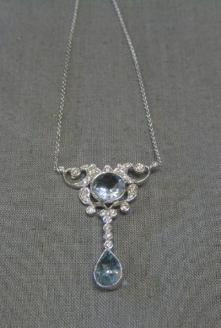 A very attractive diamond and aquamarine drop pendant set 23 diamonds and 2 aquamarines (approx 0.5ct)