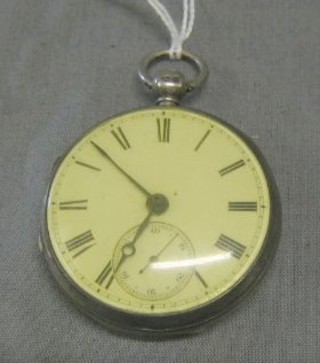 A fusee silver pair cased pocket watch with enamelled dial and Roman numerals by E Lelli of Newport