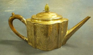 A George III shaped and engraved silver teapot by Hester Bateman with carved ivory pineapple finial London 1787
