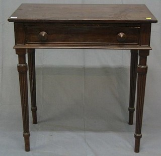 A 19th Century mahogany side table fitted a drawer on turned and fluted supports 30"