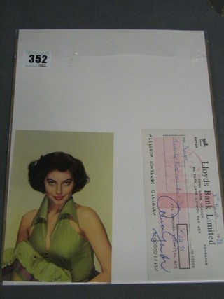 A Lloyds Bank cheque signed by Ava Gardner, dated 8th March 1978 payable to Phinos for