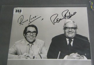 A black and white photograph of the Two Ronnies signed by Ronnie Barker and Ronnie Corbett