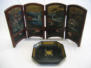 A 19th Century octagonal shaped lacquered tray 8" and an Oriental 4 fold lacquered table screen