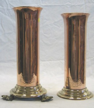 A pair of copper and brass vases made from the copper of SS River Clyd Gallipoli 1915, 12"