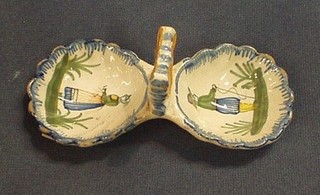 A Quimper scallop shaped twin section sweet meat dish, the base marked Henriot Quimper France 5"