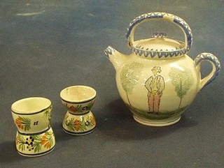 2 Quimper napkin rings, 1 marked HR Quimper, the other Henriot and a circular Quimper teapot