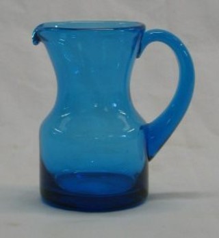 A Whitefriars blue glass Cream jug with blue glass handle 4"