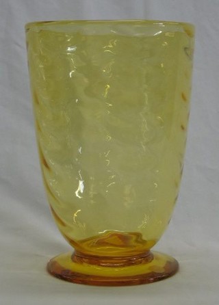 An  Whitefriars Amber Footed Wave vase, raised on a circular base 8"
