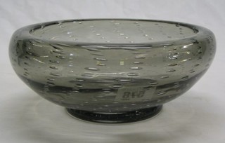 A Whitefriars circular Pewter Bubble glass pedestal bowl 8"