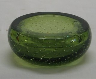 A Whitefriars Green Bubble glass ashtray 