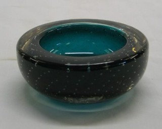 A Whitefriars circular green Bubble glass ashtray (chipped) 4"