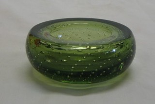 A Whitefriars circular Green Bubble glass ashtray 4"