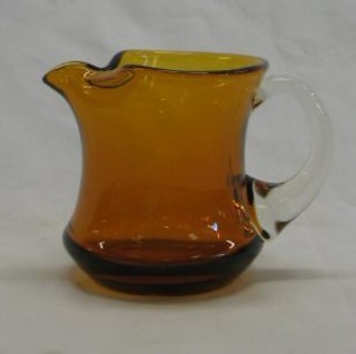 A Whitefriars small Amber jug  with pinched spout and clear glass handle 4"