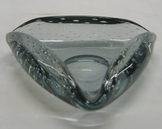 A Whitefriars 3 Corner Bubble glass ashtray (chipped)  5"