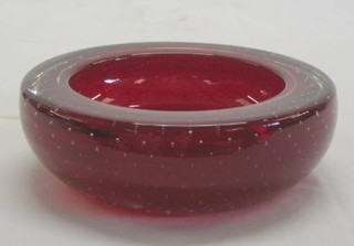 A Whitefriars circular medium Ruby Bubble glass ashtray 5 1/2"